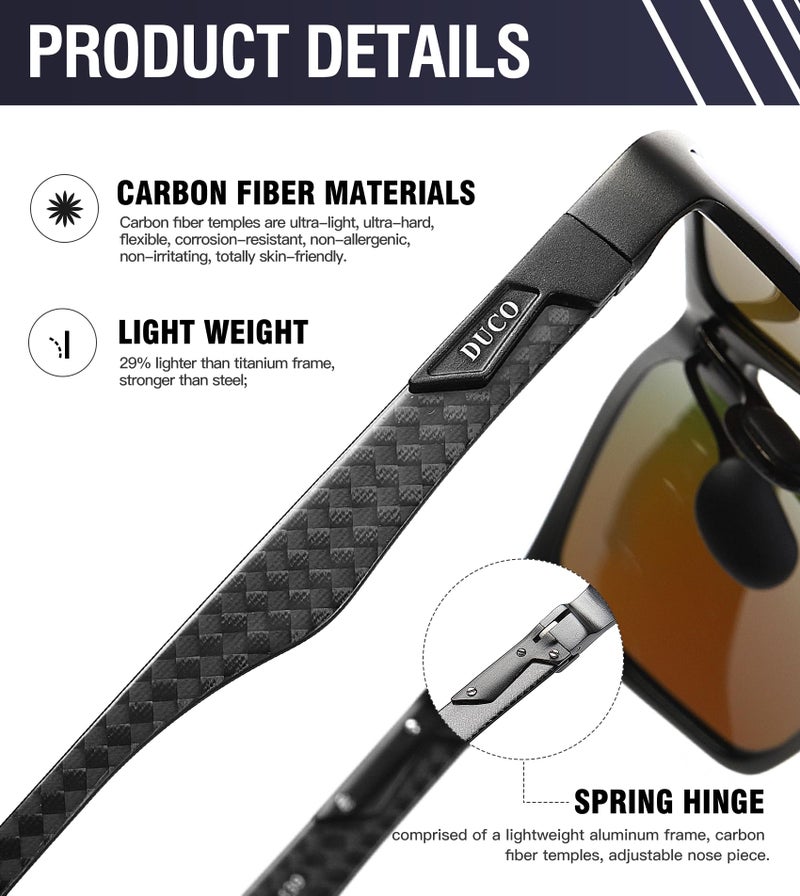 DUCO Mens Sunglasses Polarized Rectangle Sunglass for Men Lightweight Carbon Fiber UV400 Protection 8206 - Image 3